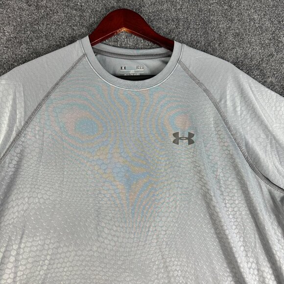 Under Armour Tee Shirt Mens Large Loose Fit Heat Gear Gray Logo Short Sleeve - Picture 3 of 8